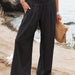 Color-Black-Spring Summer Women Casual Trousers Casual Cotton Distressed Mid Waist Trousers Outer Wear-Fancey Boutique