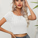 Color-White-Twist Square Collar Short Sleeve Knitwear Women Twisted Cropped Short Knitted Top Women Clothing-Fancey Boutique