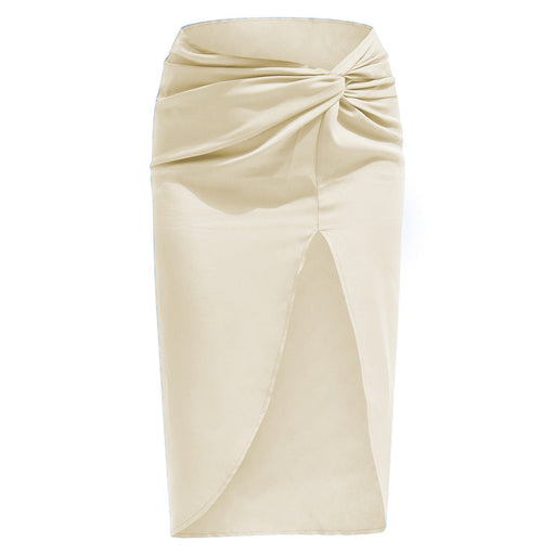 Color-Ivory-High Waist French Twist Irregular Asymmetric Skirt Sexy Solid Color Satin Split Package Hip with a Zipper Long Skirt for Women-Fancey Boutique