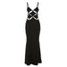 Color-Black-Summer Women Clothing V neck Brace Stitching Sexy Hollow Out Cutout Evening Dress Women Dress-Fancey Boutique