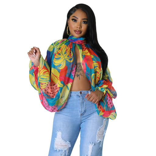 Color-Multi-Color-Casual round Neck Loose Long Sleeves Top Digital Printed Women-Fancey Boutique