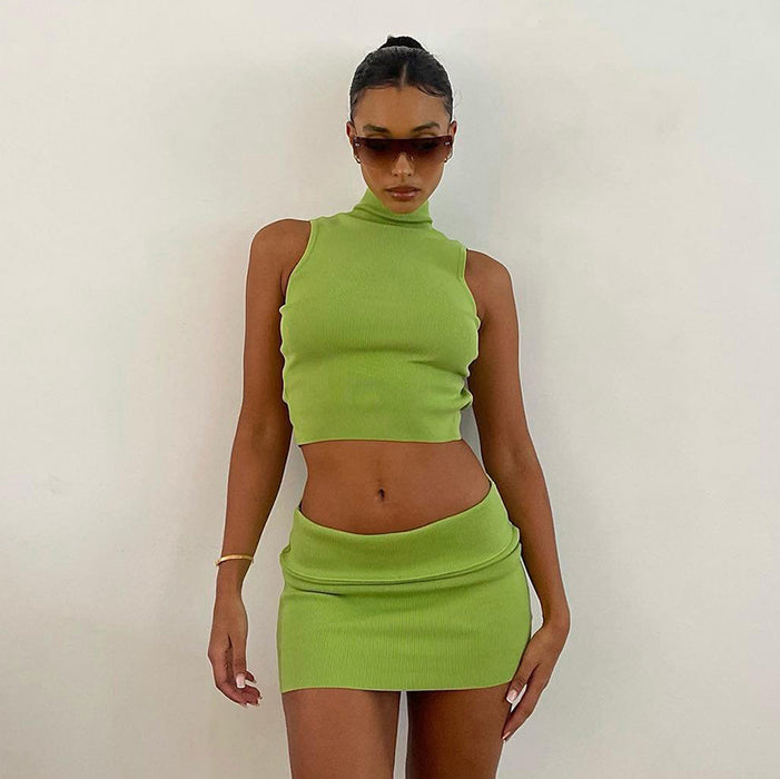 Color-Women Clothing Summer Sleeveless Double Wear Vest Hip Skirt Set-Fancey Boutique