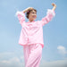 Color-Pink-Autumn Winter Fashion Ostrich Feather Pajamas Set Artificial Silk Loose Ladies Homewear-Fancey Boutique