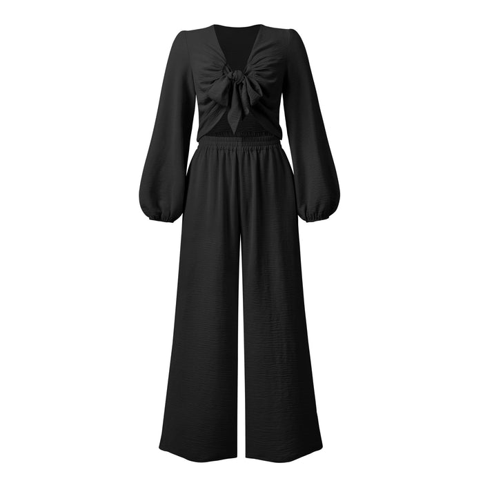 Color-Black-Women Autumn Clothing Cardigan Bundle Long Sleeve Top Wide Leg Trousers two piece set-Fancey Boutique