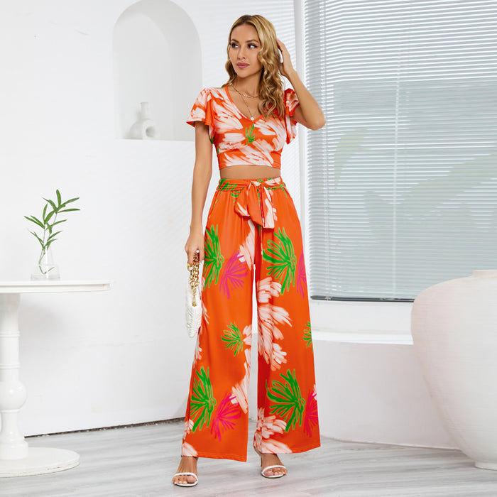 Color-Summer Women Wide Leg Pants Set Slimming Casual Culottes Two Piece Set-Fancey Boutique