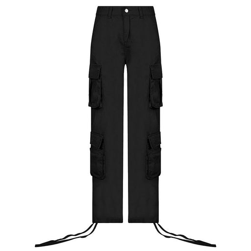 Color-Black-Self Built Station Autumn Winter Women Street Hip Hop Low Waist Tooling Denim Pants Casual Pants-Fancey Boutique