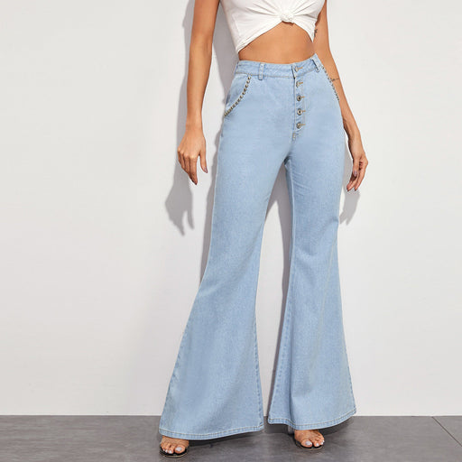 Color-Blue-Women Clothing Casual All Match Big Horn Wide Leg Denim Trousers-Fancey Boutique