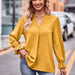 Color-Turmeric-Fall Women Clothing Jacquard T shirt V neck Loose Long Sleeve Umbrella Sleeve Top-Fancey Boutique