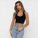 Color-Black-Summer Solid Color Slim Fit Short Sleeveless Top Women V Neck Backless Halter Vest-Fancey Boutique