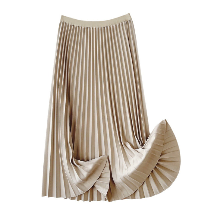 Color-Woolen Pleats A Line Skirt Women Autumn Winter Drooping Slimming Mid Length Woolen Skirt Retro Folding Fan Skirt-Fancey Boutique