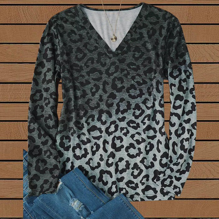 Color-Multi-Women Clothing Retro Casual Leopard Print Gradient Color Women Long Sleeve Top-Fancey Boutique