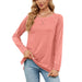 Color-Pink-Autumn Winter round Neck Contrast Color Loose Long-Sleeved T-shirt Split Top Women-Fancey Boutique