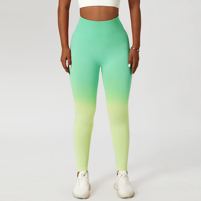 Color-Light Green Yellow-Gradient Seamless Yoga Pants Women Hanging Dyed Peach Hip Lifting Sport Tights High Waist Belly Contracting Running Fitness Pants-Fancey Boutique