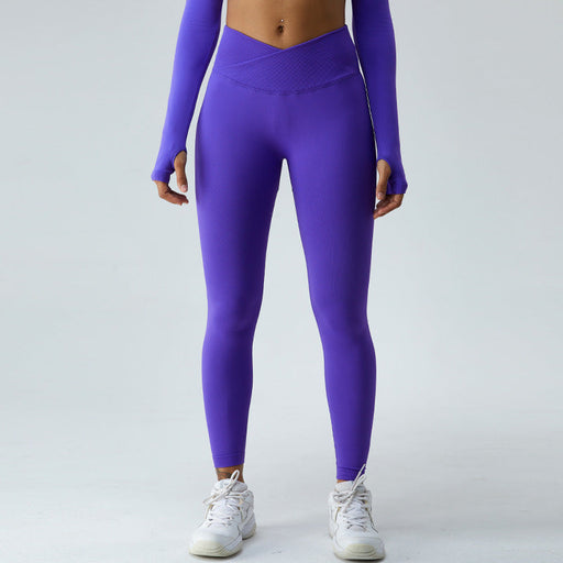 Color-violet-Seamless Skinny Yoga Pants Women Peach Hip Raise Running Quick Drying Tight Sports Pants Stretch High Waist Fitness Pants-Fancey Boutique