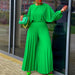 Color-Green-Women Clothing Summer Loose Casual Shirt Top Wide Leg Pants Two Piece Suit-Fancey Boutique