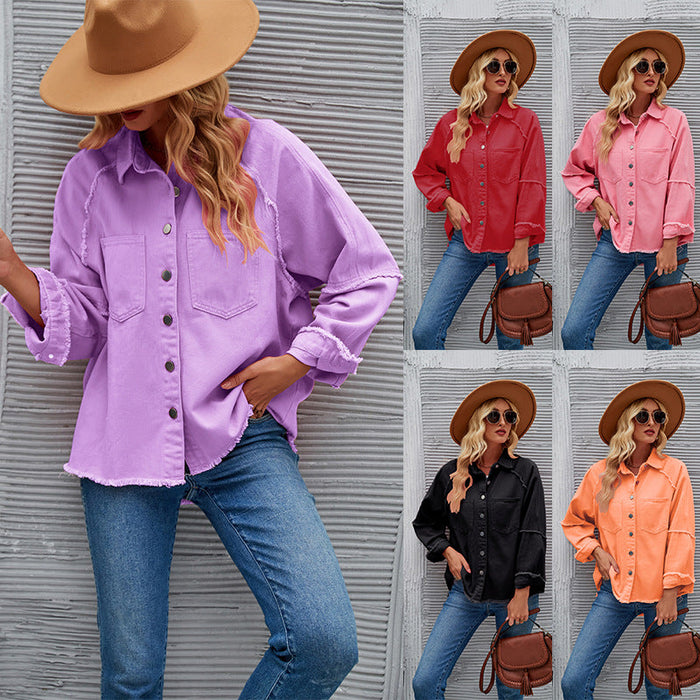 Color-Women Fall Street Hipster Jacket Frayed Loose Denim Jacket Women-Fancey Boutique