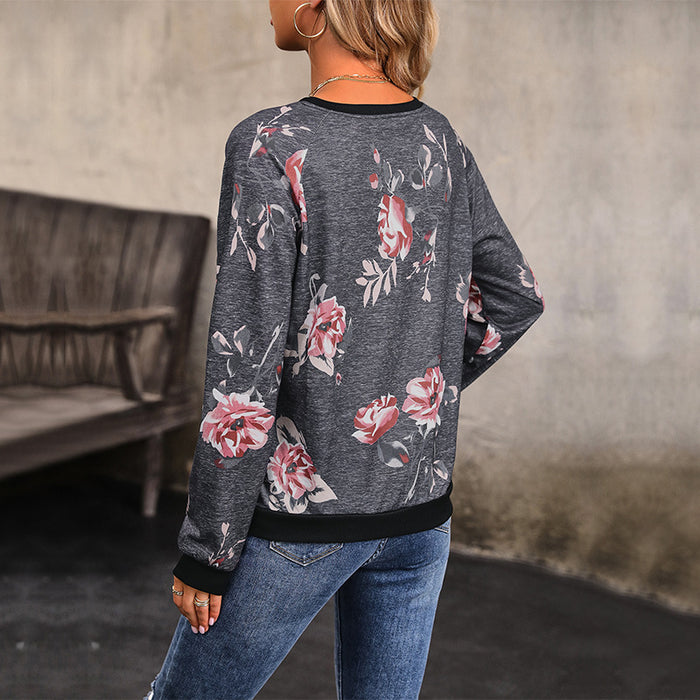 Color-Autumn Women Wear Long Sleeve Printed Crew Neck Sweatshirt-Fancey Boutique