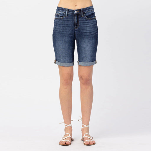 Color-Navy Blue-Summer Casual Slim Fit Curling Women Jeans Shorts-Fancey Boutique