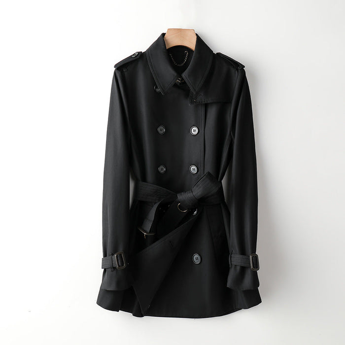 Color-Black-Element Trench Coat for Women Mid Length Fried Street Small British Spring Autumn Coat Women-Fancey Boutique