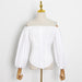 Color-Solid Color Slim Fit Shirt Autumn Lantern Sleeve off Shoulder Single Breasted Shirt for Women-Fancey Boutique
