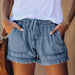 Color-Indigo-Summer New Elastic Waist Drawstring Casual High Waist Slimming Denim Shorts for Women-Fancey Boutique