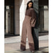 Color-Half Turtleneck Irregular Asymmetric Sweater Suit Elegant Beveled Sweater Knitted Wide Leg Pants-Fancey Boutique