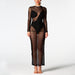 Color-Black-Sexy See through Dress Women Autumn Long Sleeve Backless Jumpsuit Bandage Dress-Fancey Boutique