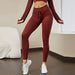 Color-Wine Red Trousers-Solid Color Seamless Sports Yoga Suit Long Sleeved T shirt Popular Moisture Wicking Running Fitness Clothes Women-Fancey Boutique