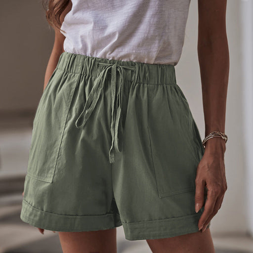 Color-Green-Casual Tencel Shorts for Women Summer Solid Color Elastic Waist Sports Beach Pants-Fancey Boutique