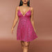 Color-Summer Sexy Sweet Spicy Dress Sequin Stitching Deep V Plunge Suspender Dress-Fancey Boutique