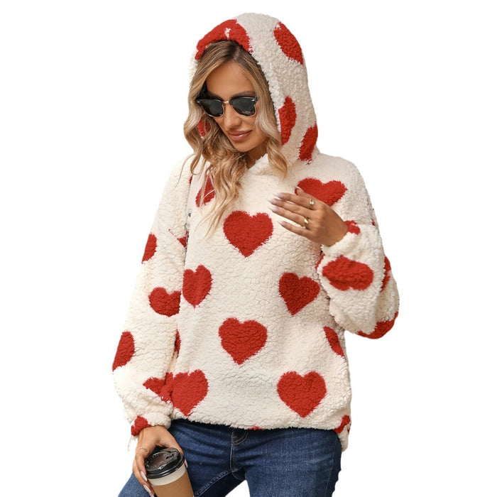 Color-Autumn Winter Women Clothing Plush Hooded Love Printed Pullover Sweatshirt Women-Fancey Boutique