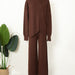 Color-Brown-Half Turtleneck Irregular Asymmetric Sweater Suit Elegant Beveled Sweater Knitted Wide Leg Pants-Fancey Boutique