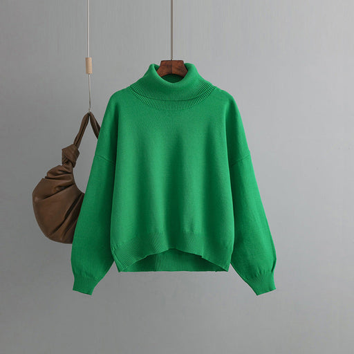 Color-Green-Autumn Winter Popular High Collar Loose Knitwear Sweater Women-Fancey Boutique