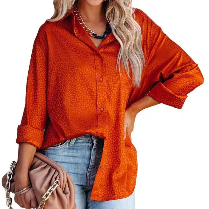 Color-Women Shirt Autumn Comfort Satin Gravel Pattern Long Sleeve Loose Women Top-Fancey Boutique