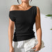 Color-All Matching Solid Color Sleeveless Knitted Vest Sexy Slim Knitted T shirt Design off Shoulder Top-Fancey Boutique