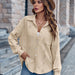 Color-Women Clothing Autumn Winter Collared Single Breasted Solid Color Loose Long Sleeves Shirt-Fancey Boutique