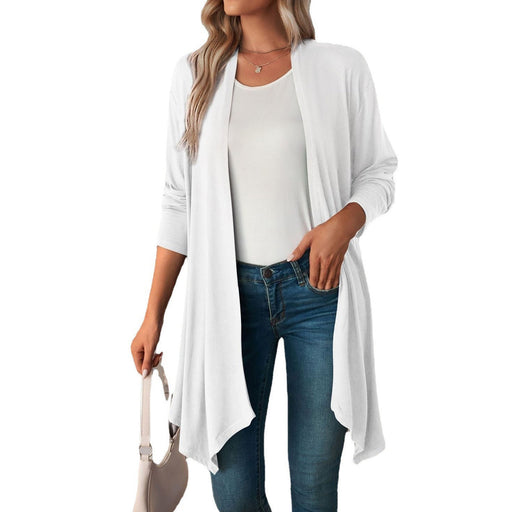 Color-White-Women Clothing Autumn Solid Color Long Sleeve Long Women Cardigan-Fancey Boutique