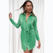 Color-Spring Summer Solid Color Pleated Single Breasted Shirt Dress-Fancey Boutique