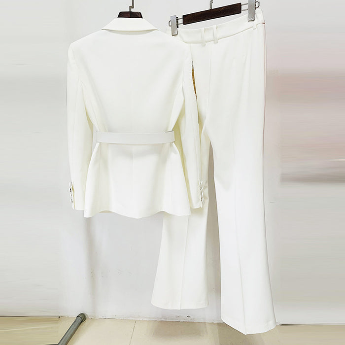 Color-Socialite Colorful Crystals Rhinestone Series Belt Suit Bell Bottom Pants Suit Two Pieces-Fancey Boutique