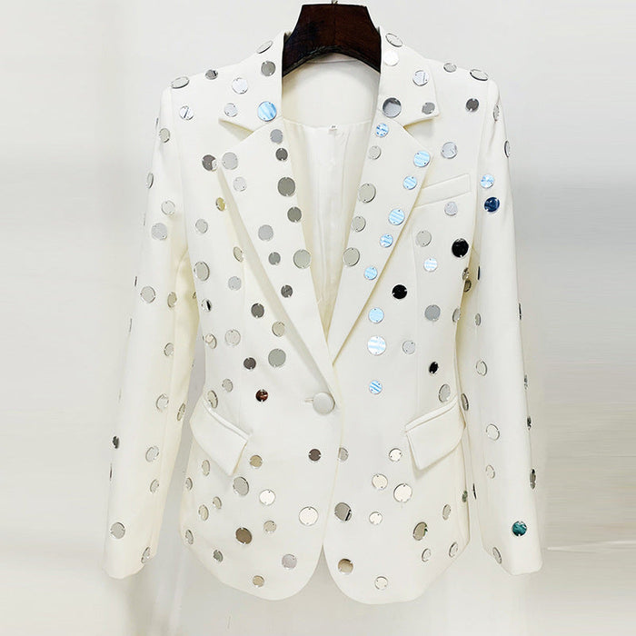 Color-Star Personality Stylish round Mirror Beaded One Button Blazer Coat-Fancey Boutique