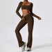 Color-Long Sleeve Trousers Focus Tea Coffee Color-Autumn Shockproof Nude Feel Yoga Suit Quick Drying Tight Fitness Suit Casual Sports Suit Women Clothing-Fancey Boutique