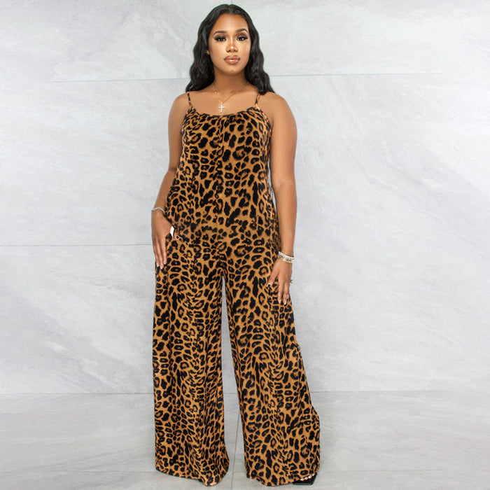 Color-Jumpsuit Summer Leopard Print Strap Casual Jumpsuit Women-Fancey Boutique