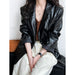 Color-Autumn Small Street Retro Shiny Patent Leather Blzaer Leather Coat Women-Fancey Boutique