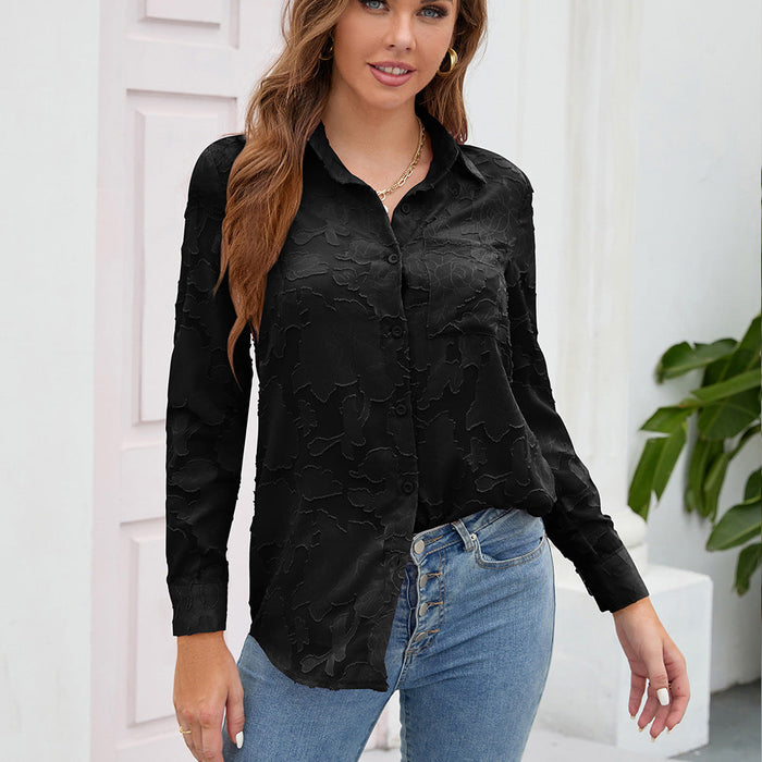 Color-Black-Women Romantic Fabric Lace Solid Color Long Sleeve Shirt Women-Fancey Boutique