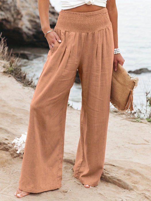 Color-camel-Spring Summer Women Casual Trousers Casual Cotton Distressed Mid Waist Trousers Outer Wear-Fancey Boutique