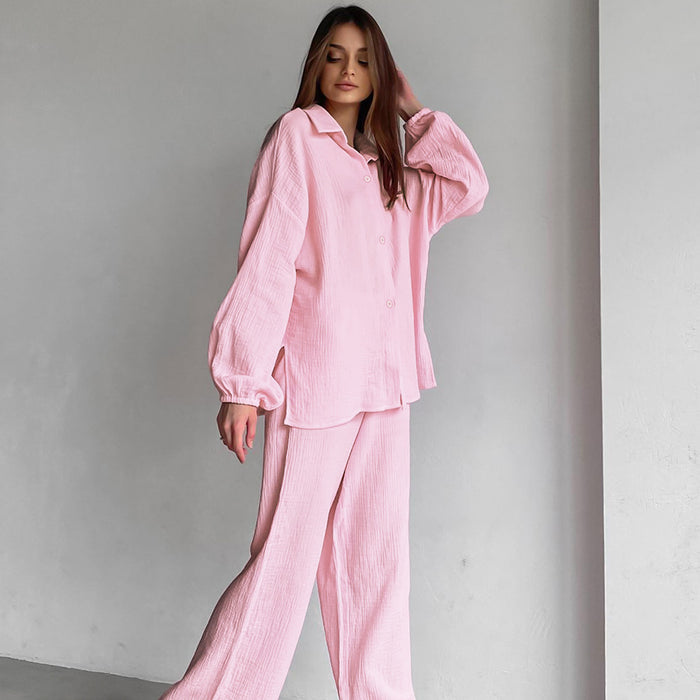 Color-Autumn Winter Pink Cute Pure Cotton Warm Comfortable Long Sleeve Trousers Pajamas Two Piece Set Ladies Homewear-Fancey Boutique
