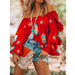 Color-Women Clothing Bohemian Long Sleeved Shirt Women Autumn Red Casual Women Top-Fancey Boutique