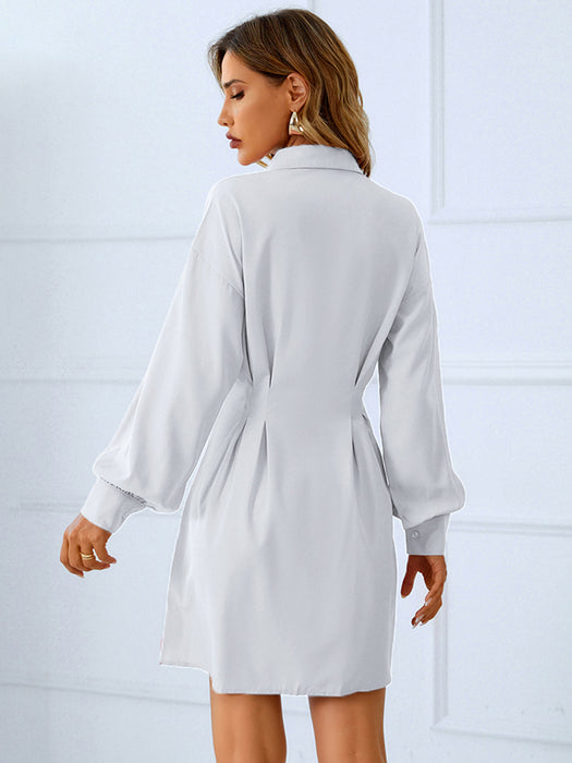 Color-Women Clothing Spring Summer Casual Lantern Long Sleeve Waist Trimming Shirt Dress-Fancey Boutique