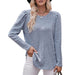 Color-Light Blue-Women round-Neck Puff Sleeve Brushed Sunken Stripe Solid Color Upper Clothes Long Sleeves T-shirt-Fancey Boutique