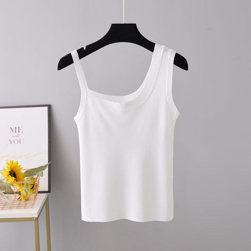 Color-White-Ice Silk Camisole Women Autumn Winter White Inner Wear Outer Wear Knitted Bottoming Sexy Short Top-Fancey Boutique